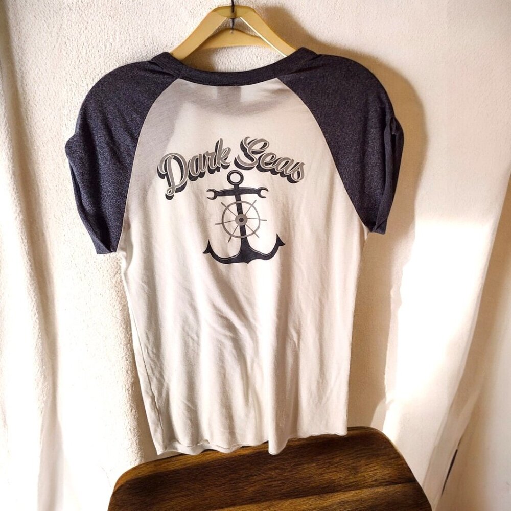 Dark Seas Anchor Graphic Raglan Tee White Gray Nautical Surf Skate Size S - Picture 3 of 10